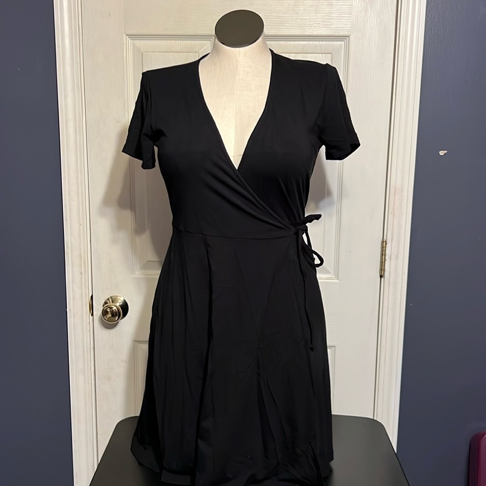 Black Tie Front Jersey Knit Dress